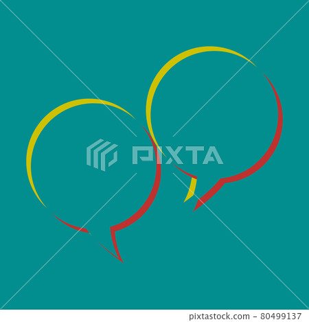 Two speech bubble sign. Pseudo 3d embossed icon with citrine and persian red colors on dark cyan background. Illustration. Two speech bubble sign. Pseudo 3d embossed icon with citrine and persian red colors on dark cyan background. Illustration. 80499137