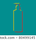 Gel, Foam, Liquid Soap. Dispenser Pump Plastic Bottle. Pseudo 3d embossed icon with citrine and persian red colors on dark cyan background. Illustration. 80499145