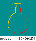 Gel, Foam, Liquid Soap. Dispenser Pump Plastic Bottle. Pseudo 3d embossed icon with citrine and persian red colors on dark cyan background. Illustration. 80499159