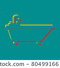 Bathtub sign illustration. Pseudo 3d embossed icon with citrine and persian red colors on dark cyan background. Illustration. 80499166