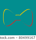 Bow Tie icon. Pseudo 3d embossed icon with citrine and persian red colors on dark cyan background. Illustration. 80499167