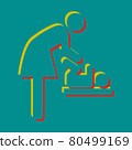 Women and baby symbol, baby changing. Pseudo 3d embossed icon with citrine and persian red colors on dark cyan background. Illustration. 80499169