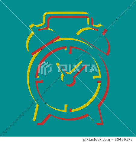 Alarm clock sign. Pseudo 3d embossed icon with citrine and persian red colors on dark cyan background. Illustration. Alarm clock sign. Pseudo 3d embossed icon with citrine and persian red colors on dark cyan background. Illustration. 80499172