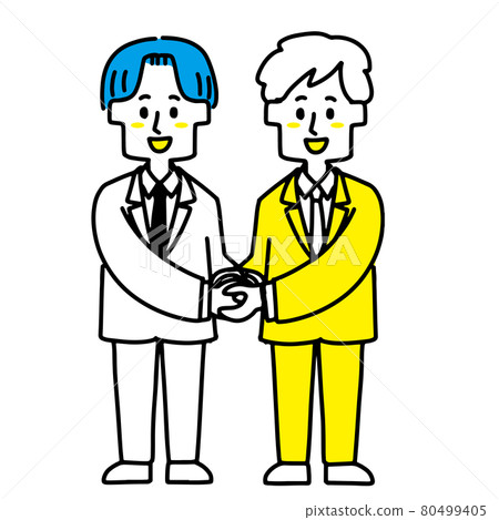 A businessman shaking hands hard with both hands A businessman shaking hands hard with both hands 80499405