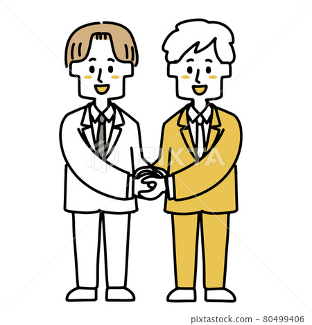 A businessman shaking hands hard with both hands 80499406