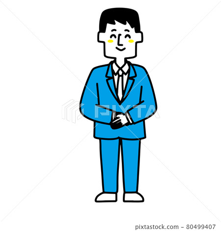 Salesman with hands in front Salesman with hands in front 80499407