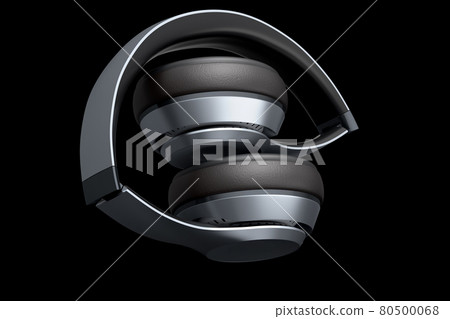 Gaming headphones and concept of music equipment isolated on black background. Gaming headphones and concept of music equipment isolated on black background. 80500068