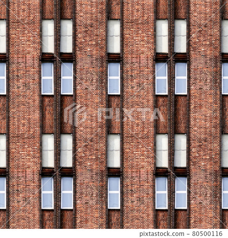 Arranged endless seamless pattern of an old brick building with elongated rectangular windows Arranged endless seamless pattern of an old brick building with elongated rectangular windows 80500116