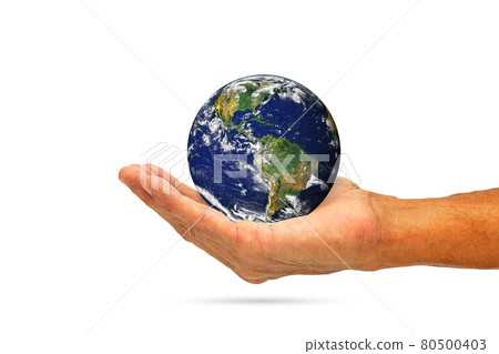 Hand holding planet earth on white background with clipping path, elements of this image furnished by NASA Hand holding planet earth on white background with clipping path, elements of this image furnished by NASA 80500403