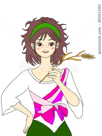 Freckled woman with wheat ears 80501560