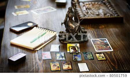 Tarot cards on the table, esoteric concept, fortune telling and predictions Tarot cards on the table, esoteric concept, fortune telling and predictions 80501759