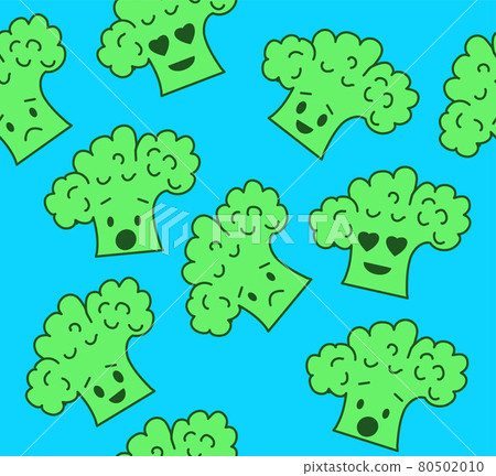 Broccoli emojis on blue background. Seamless vector 80502010