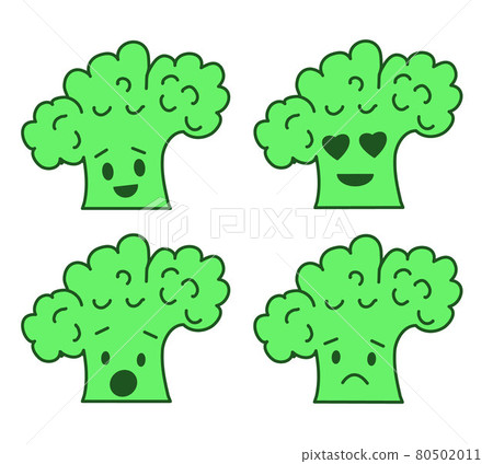 Sel of emoji broccoli stickers isolated on white Sel of emoji broccoli stickers isolated on white 80502011