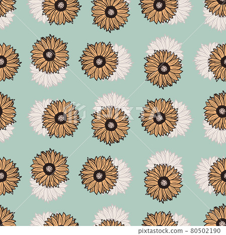 Seamless pattern sunflowers blue background. Beautiful texture with colorful sunflower and leaves. Seamless pattern sunflowers blue background. Beautiful texture with colorful sunflower and leaves. 80502190
