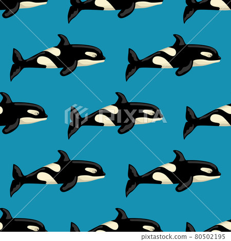 Seamless pattern Orca on blue background. Template of cartoon character of ocean for children. 80502195