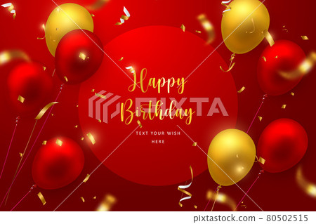 Elegant luxury golden red ballon and party popper ribbon Happy Birthday celebration card banner template background 80502515