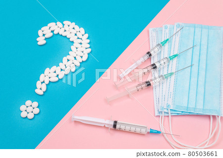 White Question Mark and Syringe. Pharmaceutical Industry and Vaccination White Question Mark and Syringe. Pharmaceutical Industry and Vaccination 80503661
