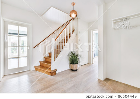 Stairs in the luxury hallway looking elegance Stairs in the luxury hallway looking elegance 80504449