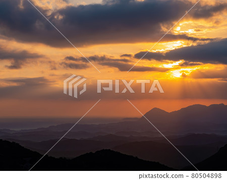 Morning sunny high angle view of the mountains around Wuzhi Shan 80504898