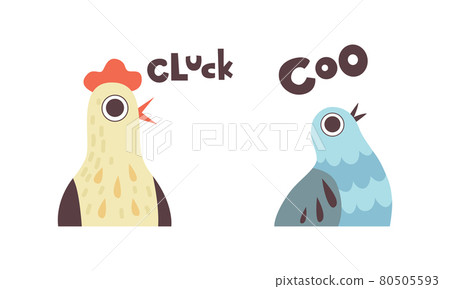 Cute Animals Making Sounds Set, Adorable Hen, Cuckoo Saying Cluck, Coo Cartoon Vector Illustration 80505593