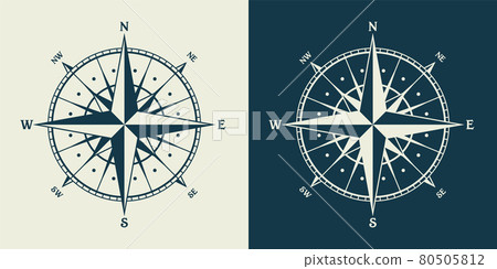 Vintage marine wind rose, nautical chart. Monochrome navigational compass with cardinal directions Vintage marine wind rose, nautical chart. Monochrome navigational compass with cardinal directions 80505812