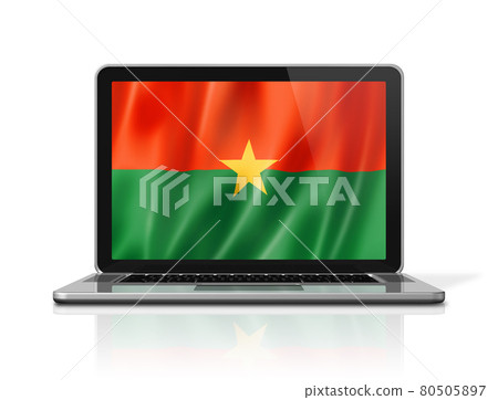Burkina Faso flag on laptop screen isolated on white. 3D illustration 80505897