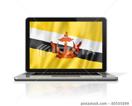 Bruneian flag on laptop screen isolated on white. 3D illustration 80505899