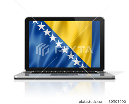 Bosnia and Herzegovinan flag on laptop screen isolated on white. 3D illustration 80505900