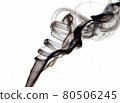 Macro closeup of black transparent silky smoke floating with elegant soft swirls into the air isolated on white background - Concept of toxic cigarette smell, chemical environment pollution, scented 80506245
