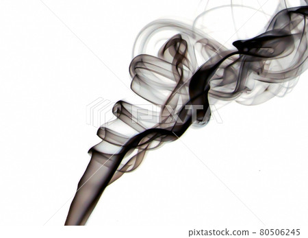 Macro closeup of black transparent silky smoke floating with elegant soft swirls into the air isolated on white background - Concept of toxic cigarette smell, chemical environment pollution, scented Macro closeup of black transparent silky smoke floating with elegant soft swirls into the air isolated on white background - Concept of toxic cigarette smell, chemical environment pollution, scented 80506245