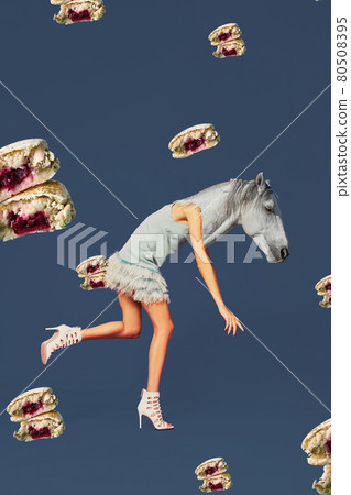 Contemporary art collage. Concept woman with horse head. Contemporary art collage. Concept woman with horse head. 80508395