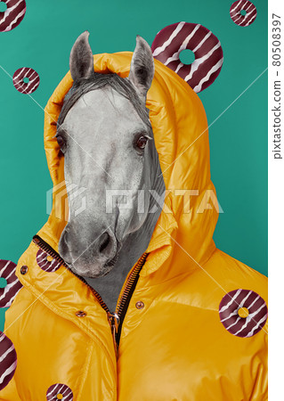 Contemporary art collage. Concept woman with horse head. Contemporary art collage. Concept woman with horse head. 80508397