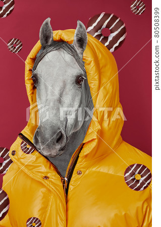 Contemporary art collage. Concept woman with horse head. Contemporary art collage. Concept woman with horse head. 80508399