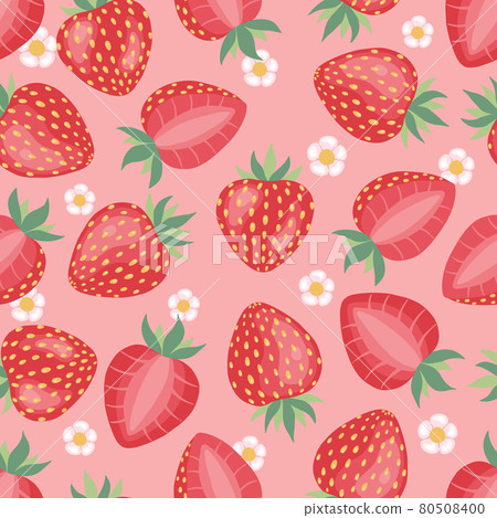 Seamless pattern of fresh strawberry background. Used for magazine, book,card, menu cover, web pages. 80508400