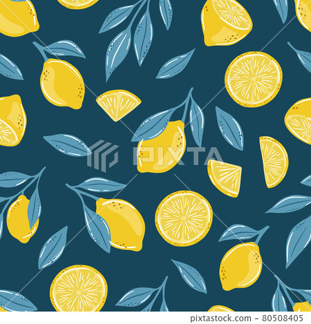 Seamless pattern of hand drawn lemons. Citrus fruit background. Perfect for textile wallpaper posters Seamless pattern of hand drawn lemons. Citrus fruit background. Perfect for textile wallpaper posters 80508405