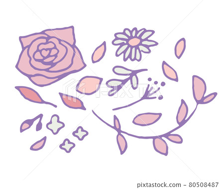 Plants with a handwritten touch. Illustration of a rose. Separate parts set of plants and flowers. Plants with a handwritten touch. Illustration of a rose. Separate parts set of plants and flowers. 80508487