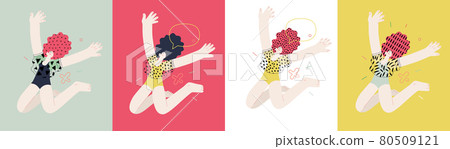 Happiness - happy people jumping in the air cheerfully Happiness - happy people jumping in the air cheerfully 80509121