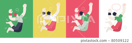 Happiness - happy people jumping in the air cheerfully Happiness - happy people jumping in the air cheerfully 80509122