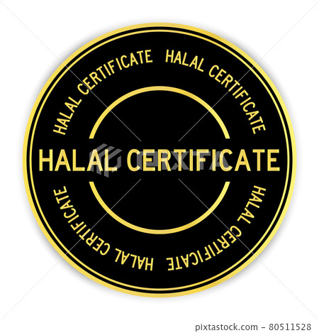 Black and gold color round label sticker with word halal certificate on white background Black and gold color round label sticker with word halal certificate on white background 80511528