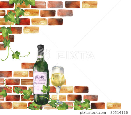 白葡萄酒和磚背景 80514116