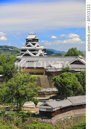 [Kumamoto Prefecture] Kumamoto Castle under sunny weather that has been completely restored 80515121