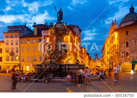 Nettuno Fountain in Duomo square and Civic tower. Trento. Nettuno Fountain in Duomo square and Civic tower. Trento. 80516750