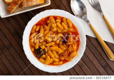 Fabada asturiana with stewed beans, pork, morcilla and chorizo 80516877