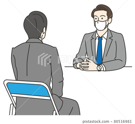 Male affairs officer wearing a mask and conducting an interview 80516981