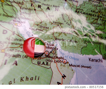 Drawing pin flag of United Arab Emirates on the map Drawing pin flag of United Arab Emirates on the map 80517156