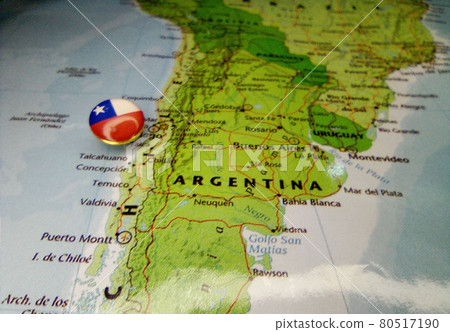 Drawing pin flag of Chile on the map Drawing pin flag of Chile on the map 80517190
