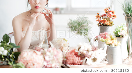 Bride surrounded by flowers bridal image wedding dress 80518180