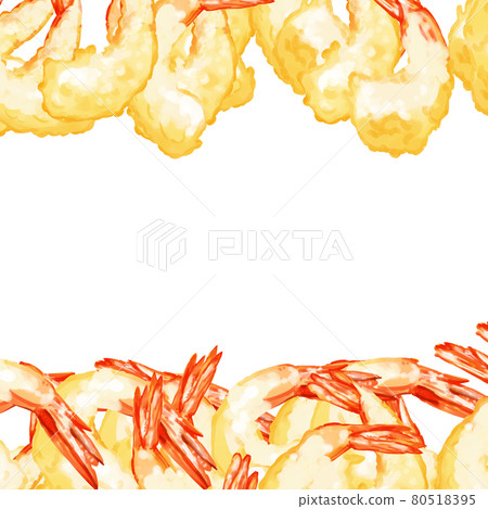 Watercolor hand-painted shrimp tempura illustration square top and bottom frame 80518395