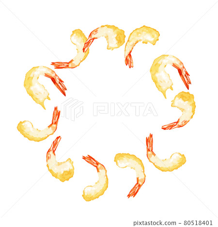 Watercolor hand-painted shrimp tempura illustration circle frame 80518401