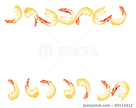 Watercolor hand-painted shrimp tempura illustration rectangular top and bottom frame 80518812